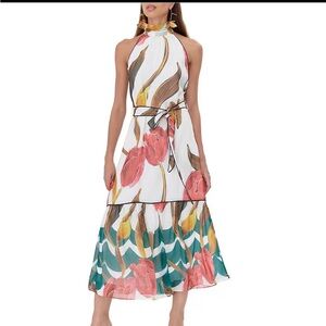 Floral Halter Neck Maxi Dress - Multicolor